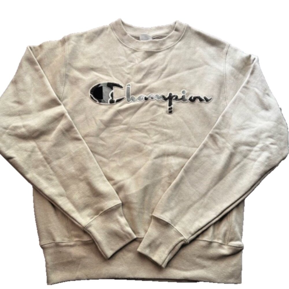 VTG Champion Cream Reverse Weave Crewneck Logo Sweatshirt  - Women's Small